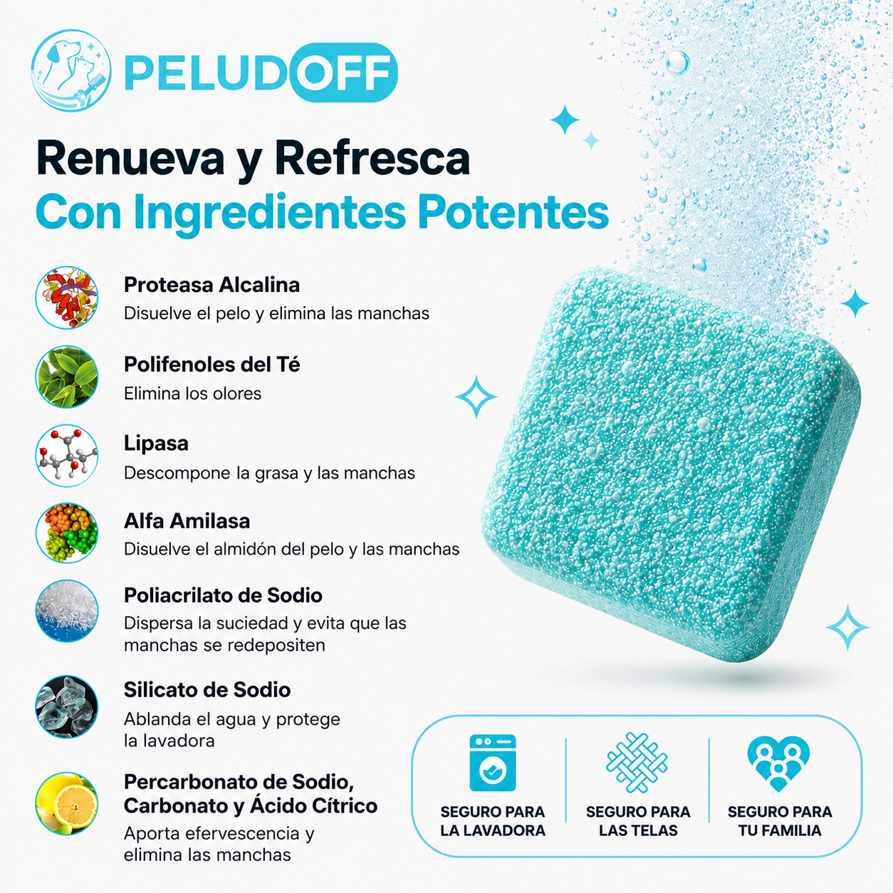 Ingredientes de las pastillas Peludoff para lavadora