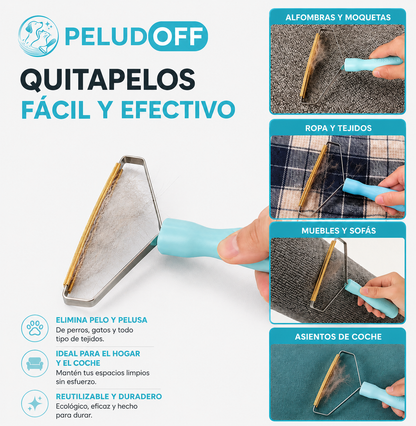 Cepillo Peludoff quitapelos fácil y efectivo: alfombras, ropa, muebles y coche