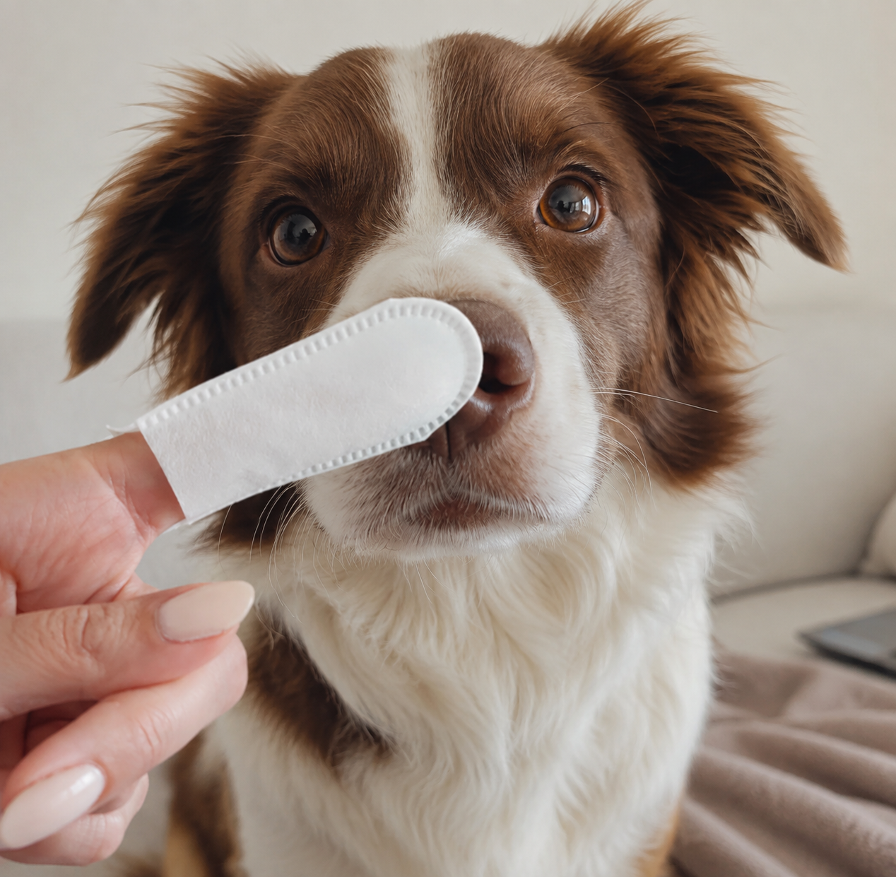 Reseña Peludoff Dedal Dental, perro con toallita