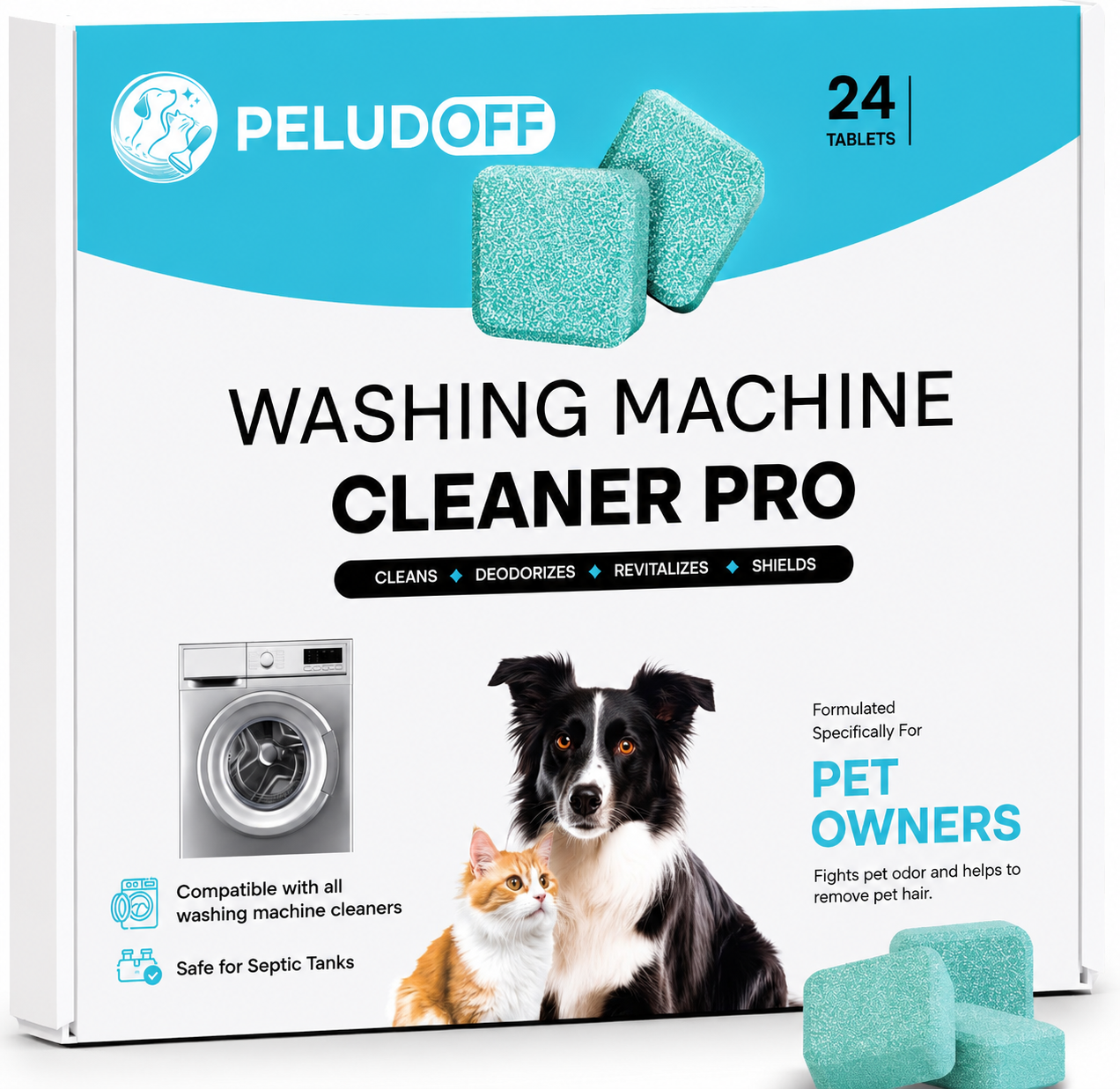 Caja de pastillas limpiadoras de lavadora Peludoff, 24 tabletas