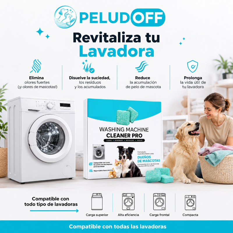 Peludoff revitaliza tu lavadora: elimina olores, disuelve residuos, reduce pelo de mascota
